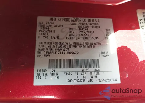 2004 Ford Expedition Eddie Bauer z USA, uszkodzony, nr VIN 1FMPU17L14LB05672